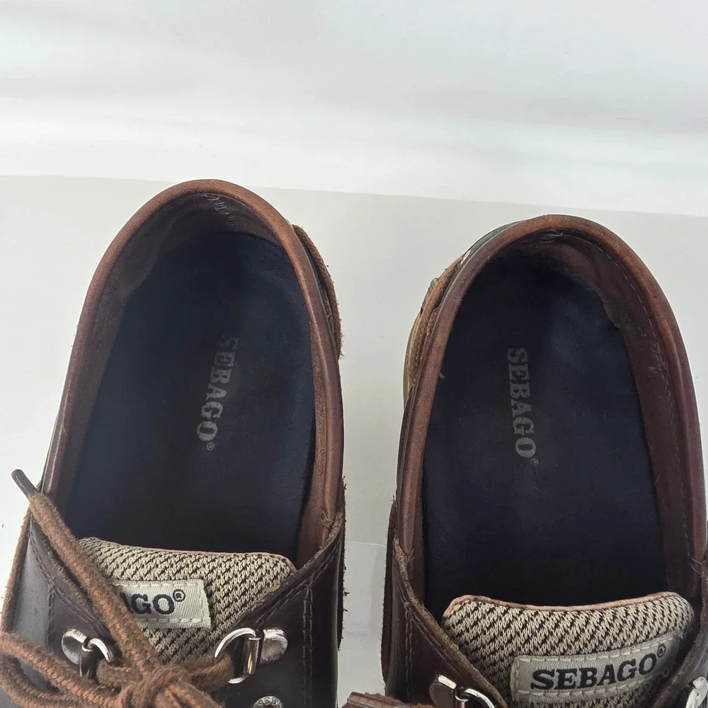 Sebago Clovehitch II Mens 9.5M Boat Shoes Walnut Brown Leather Mesh B24367 Good
